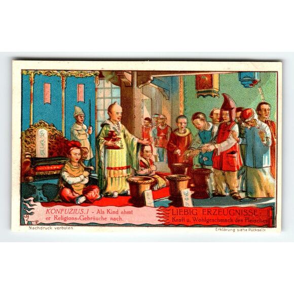 Victorian Liebig Trade Card Konfuzius Religious Scene German Text - Picture 1 of 2